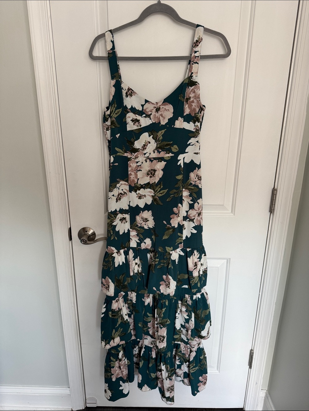 Abercrombie & Fitch Teal Floral Maxi Dress with Pink Blossoms